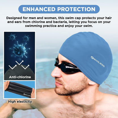 Endless EL1023 Comfortable Silicon Swimming Cap with Ergonomic Ear Pockets | Fully Elastic Waterproof Cap for Long and Short Hair with Thicker Edge | For Adults, Women and Men| Size: Free Size | Material : Silicon