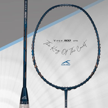 HUNDRED Viper 900 Badminton Racquet with Full Cover | Material: Carbon Fibre | Strung | For Intermediate Players | 79 grams | Balance Point: 298 mm | Maximum String Tension:32lbs