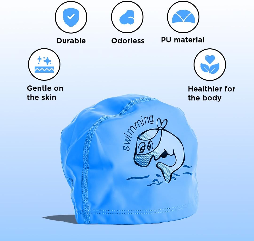 Endless EL1017 Comfortable PU Swimming Cap with Cartoon Design for Kids| Elastic Waterproof Swimming Cap for Long and Short Hair with Thicker Edge| Size: Kid's Size| Material : PU