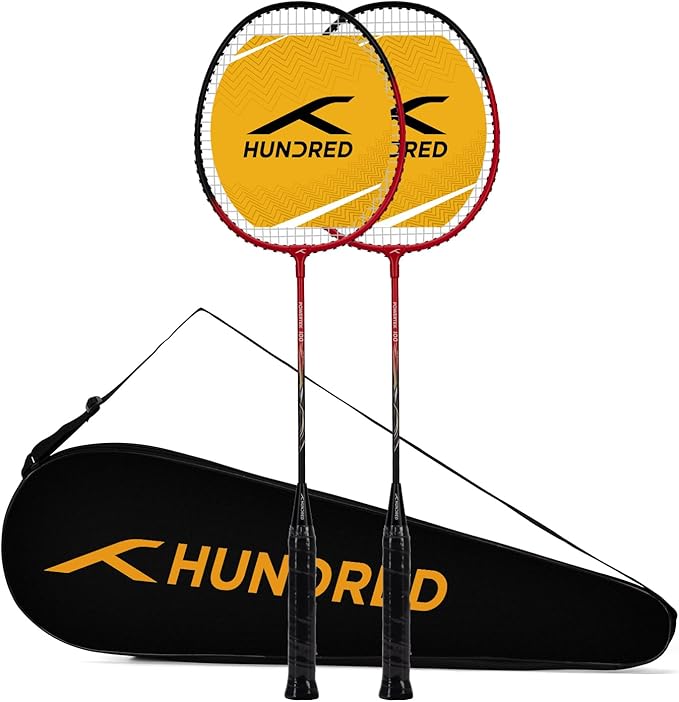 Hundred Powertek 100 (Set of 2) Badminton Racquet with Full Cover (Size: Standard, Grip Size: G5) | Strung | Material: Aluminium | Maximum Tension: 16-18lbs | for Intermediate Player