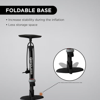 Endless EL1052 160 PSI Portable Road Bike, Bicycle Floor Hand Air Pump | Black | Material : Alloy Steel | Tire Inflator with Gauge, Rotatable Pipe Knob for Convenience | For All Inflating Purpose