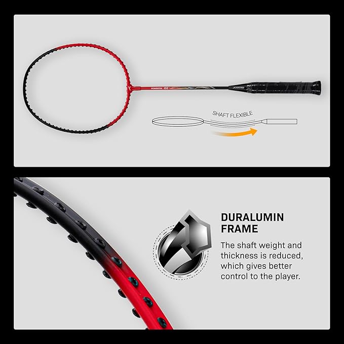 Hundred Powertek 100 (Set of 2) Badminton Racquet with Full Cover (Size: Standard, Grip Size: G5) | Strung | Material: Aluminium | Maximum Tension: 16-18lbs | for Intermediate Player