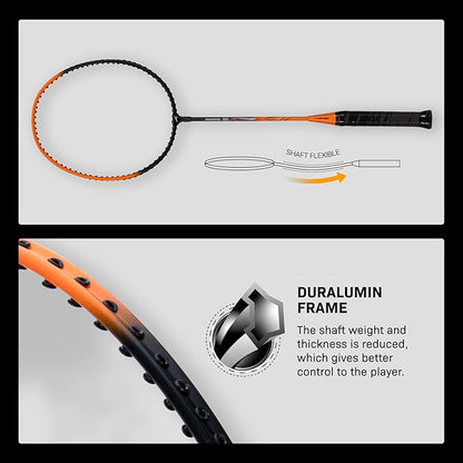 Hundred Powertek 100 (Set of 2) Badminton Racquet with Full Cover (Size: Standard, Grip Size: G5) | Strung | Material: Aluminium | Maximum Tension: 16-18lbs | for Intermediate Player