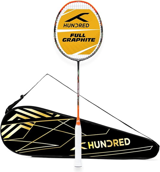 HUNDRED Powertek 1000 PRO Graphite Strung Badminton Racket with Full Racket Cover | for Intermediate Players | 95 Grams | Maximum String Tension - 26lbs