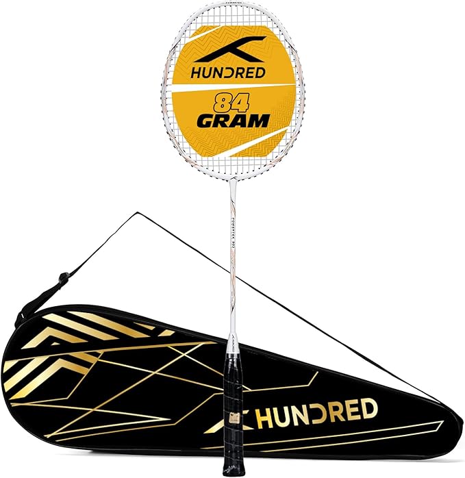 Hundred POWERTEK 900 Badminton Racquet with Cover (Grip Size: 3 1/4 inches) | Strung | Material: Full Graphite | for Intermediate Player | 84 Grams | Maximum String Tension: 26lbs