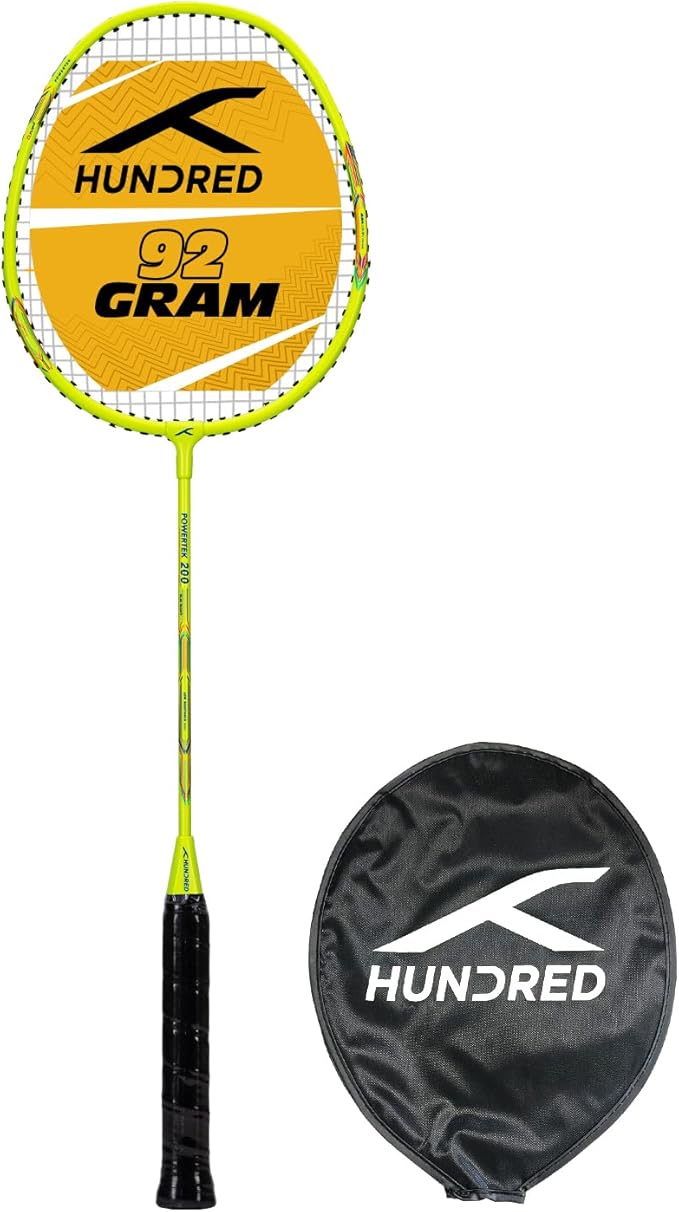 HUNDRED Powertek 200 PRO Badminton Racquet with Head Cover | Strung | Material: Aluminium | for Intermediate Players | 95 Grams | Maximum String Tension: 18-20lbs