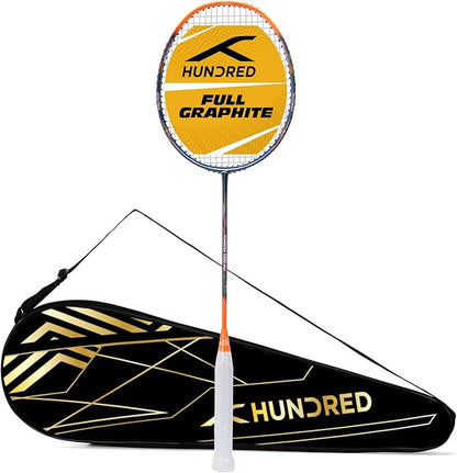 HUNDRED Powertek 1000 PRO Graphite Strung Badminton Racket with Full Racket Cover | for Intermediate Players | 95 Grams | Maximum String Tension - 26lbs