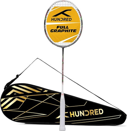 HUNDRED Powertek 1000 PRO Graphite Strung Badminton Racket with Full Racket Cover | for Intermediate Players | 95 Grams | Maximum String Tension - 26lbs