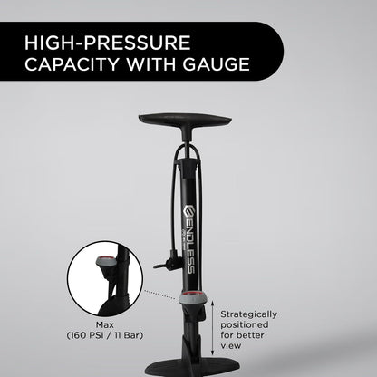 Endless EL1052 160 PSI Portable Road Bike, Bicycle Floor Hand Air Pump | Black | Material : Alloy Steel | Tire Inflator with Gauge, Rotatable Pipe Knob for Convenience | For All Inflating Purpose