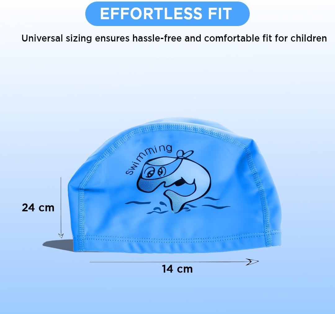 Endless EL1017 Comfortable PU Swimming Cap with Cartoon Design for Kids| Elastic Waterproof Swimming Cap for Long and Short Hair with Thicker Edge| Size: Kid's Size| Material : PU