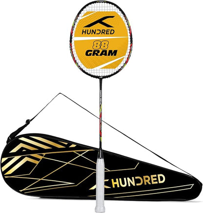 Hundred Powertek 2000 PRO Badminton Racquet with Full Cover | Strung | Material: Graphite | for Intermediate Players | 90 Grams | Maximum String Tension: 22-24lbs