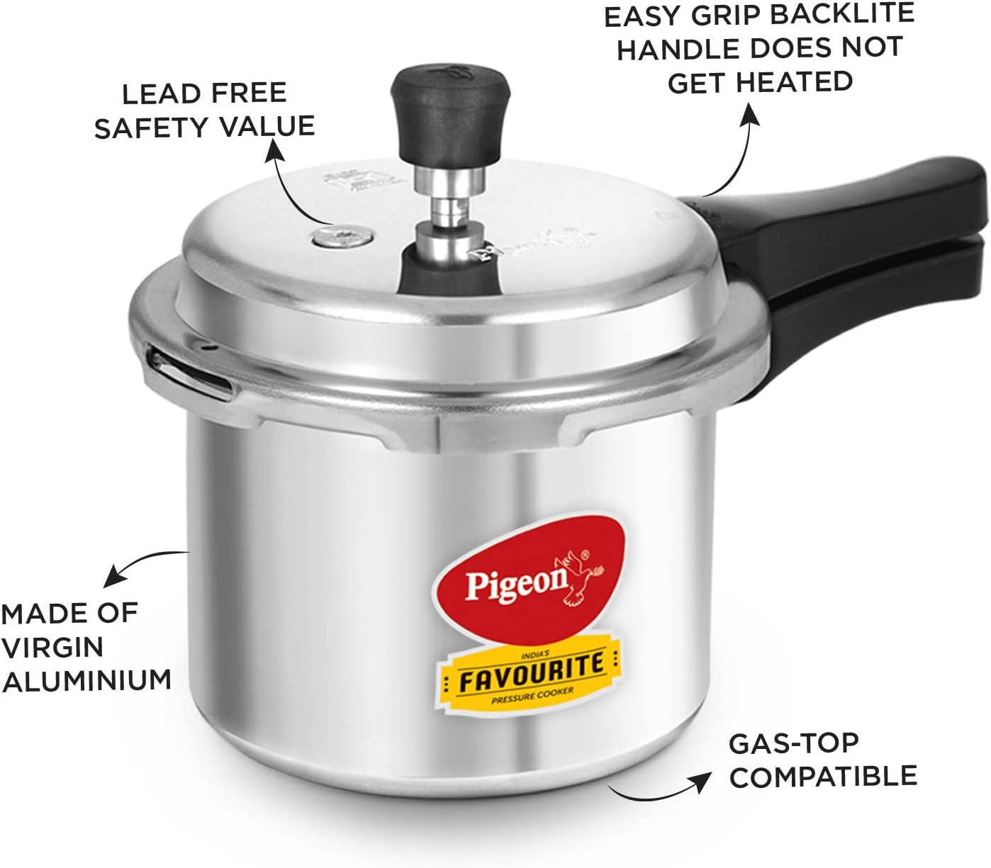 Pigeon Favourite Alluminum Pressure Cooker With Inner Lid, 3 Litres, Silver