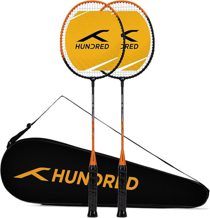 Hundred Powertek 100 (Set of 2) Badminton Racquet with Full Cover (Size: Standard, Grip Size: G5) | Strung | Material: Aluminium | Maximum Tension: 16-18lbs | for Intermediate Player