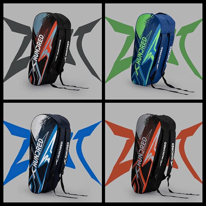 HUNDRED Zest Badminton and Tennis Racquet Kit Bag | Material: Polyester | Multiple Compartment with Side Pouch | Easy-Carry Handle | Padded Back Straps | Front Zipper Pocket