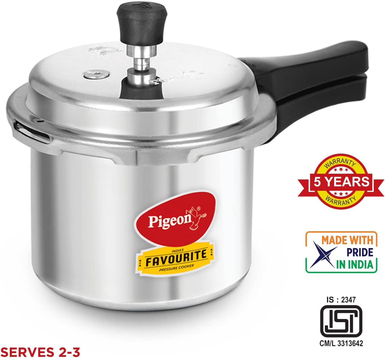Pigeon Favourite Alluminum Pressure Cooker With Inner Lid, 3 Litres, Silver