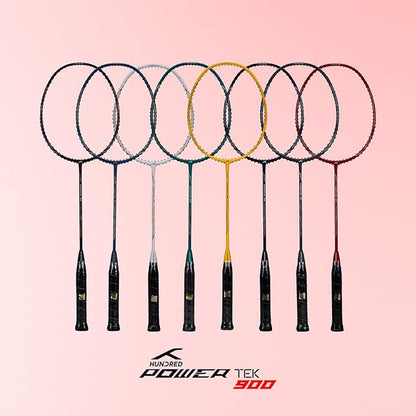 Hundred POWERTEK 900 Badminton Racquet with Cover (Grip Size: 3 1/4 inches) | Strung | Material: Full Graphite | for Intermediate Player | 84 Grams | Maximum String Tension: 26lbs