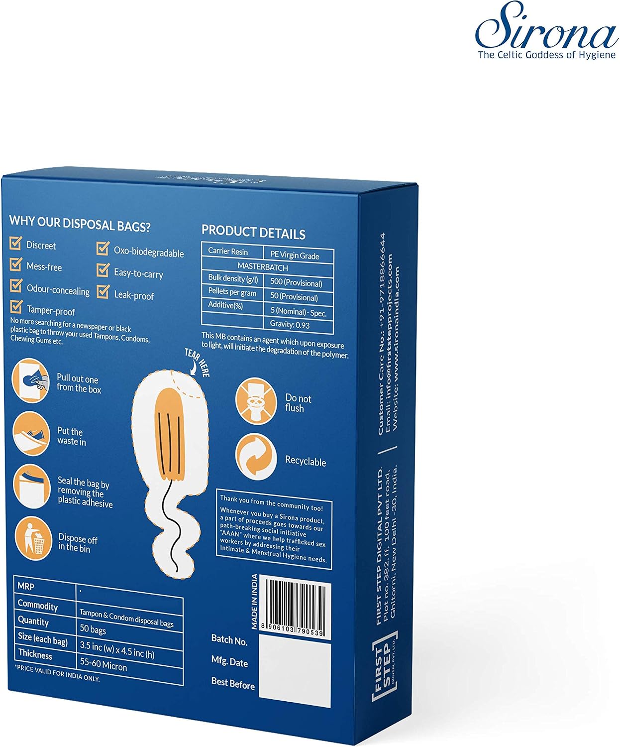 Sirona Condom & Tampon Disposal Bags | Leak-Proof, Odor-Locking Opaque Bags | Discreet Sanitary Disposal Bags for Tampons, Condoms & Small Personal Waste