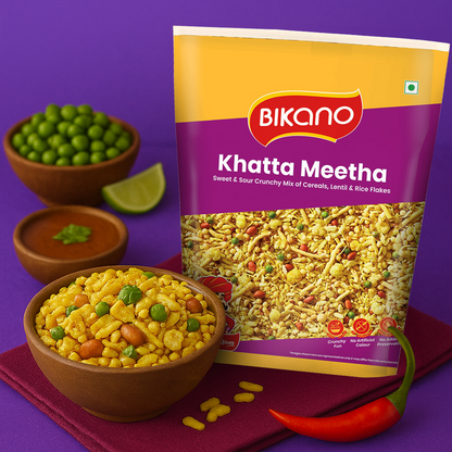 Bikano Khatta Meetha Mixture | Sweet & Spicy Indian Snack | Crispy Namkeen with Tangy Flavor | Tea-Time Snack | 1kg Pack