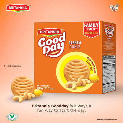 Britannia Good Day Cashew Cookies Value Pack, 600g (21.16 oz) – Crunchy Cashew Biscuits, Nutty Tea-Time & Anytime Snack