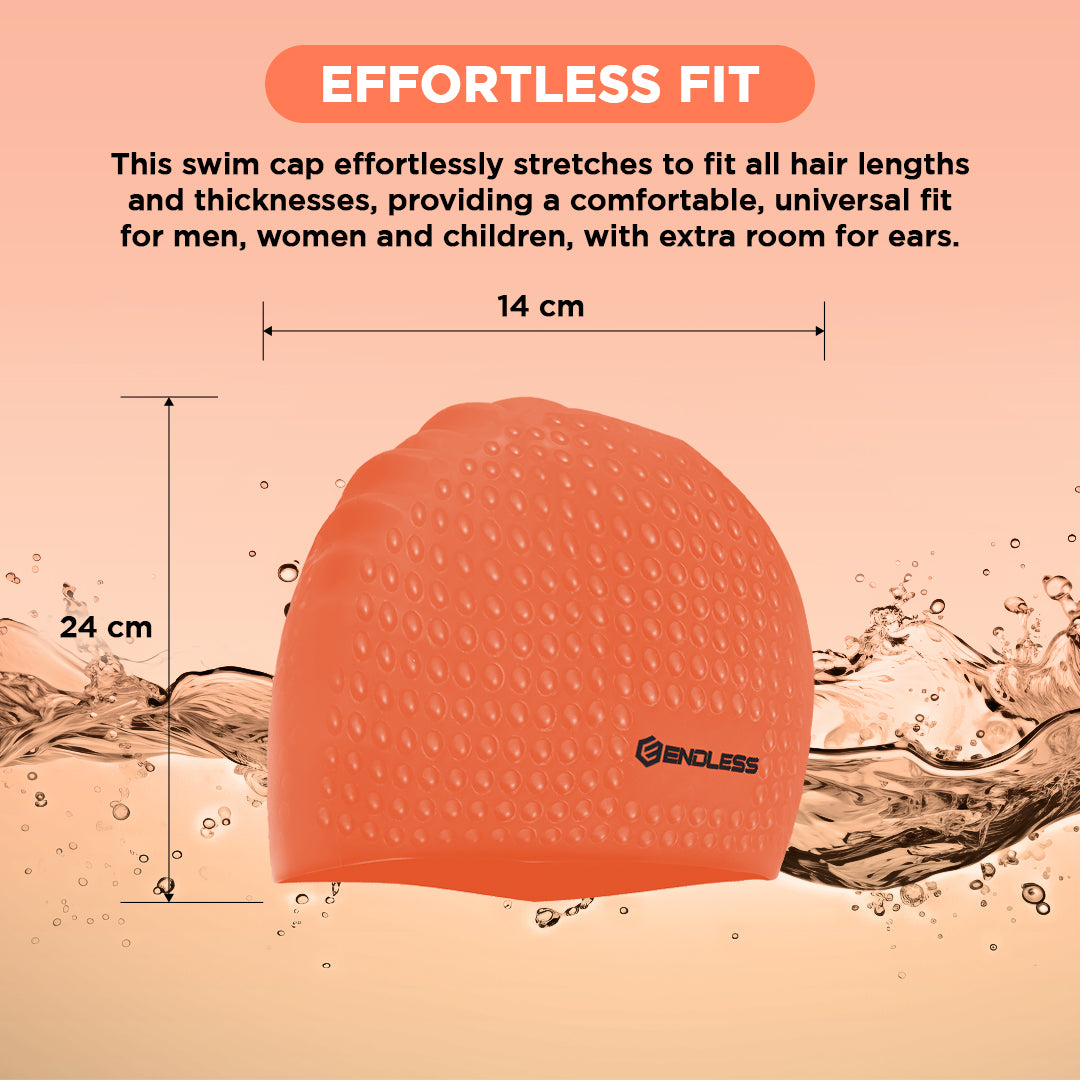 Endless EL1021 Comfortable Silicon Swimming Cap with Bubble Design | Elastic Waterproof Swimming Cap for Long and Short Hair with Thicker Edge | For Adults, Women and Men| Size:Free Size | Material : Silicon