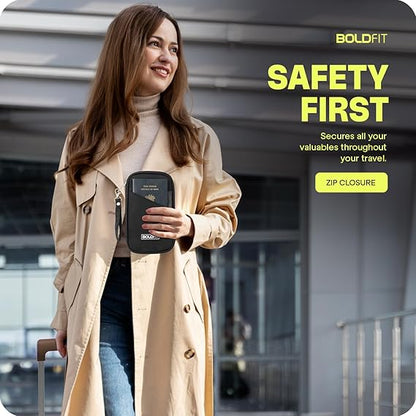 Boldfit Unisex-Adults Passport Cover - Black Faux Leather RFID Protected - Compact Envelope Style with 3 Pockets & 4 Sections - Ideal for Men & Women Travelers