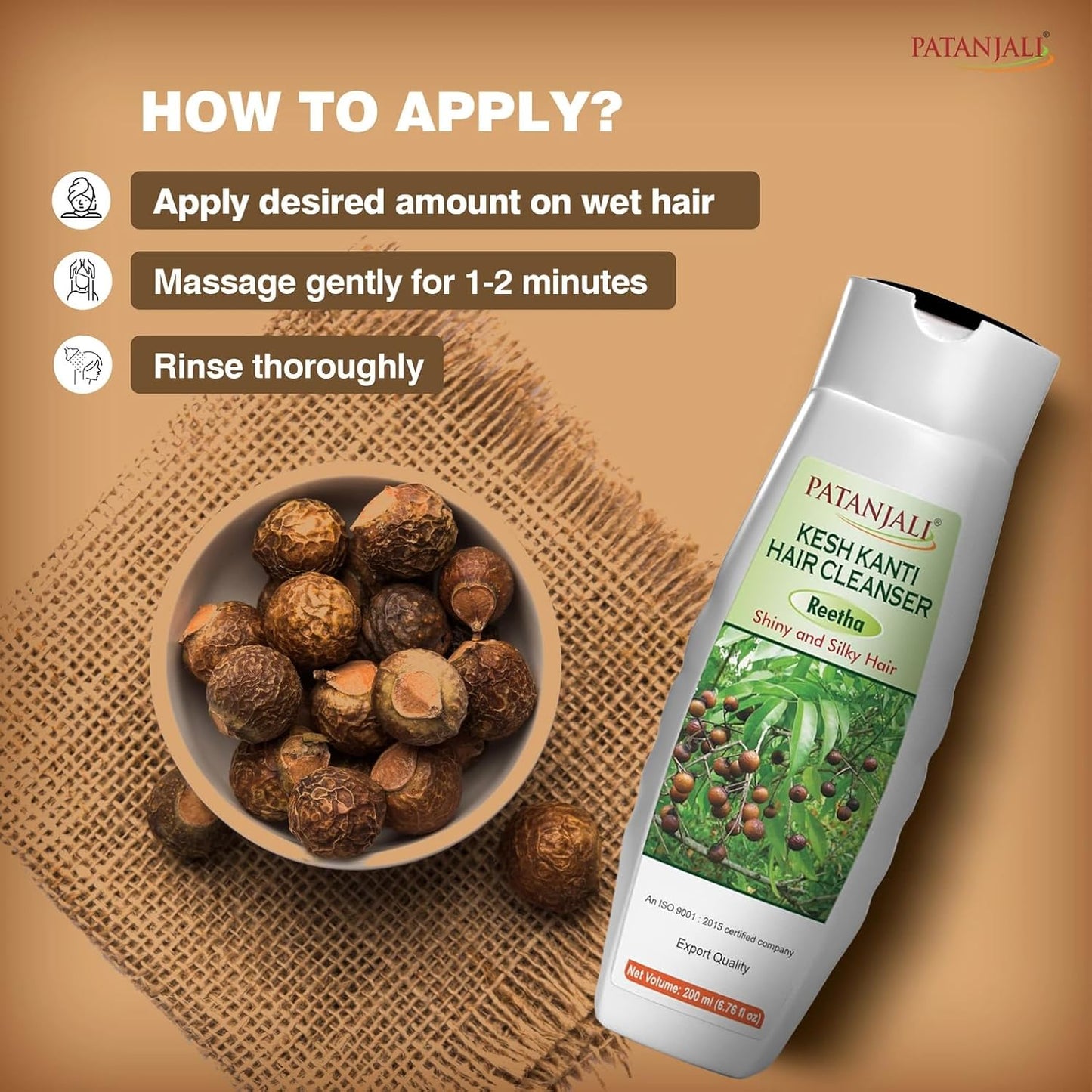 Patanjali Kesh Kanti Reetha Hair Cleanser Shampoo for Dry Hair, Sulfate Free, Herbal Ayurvedic Reetha Shampoo, 200ml Pack of 2 (400ml Total)