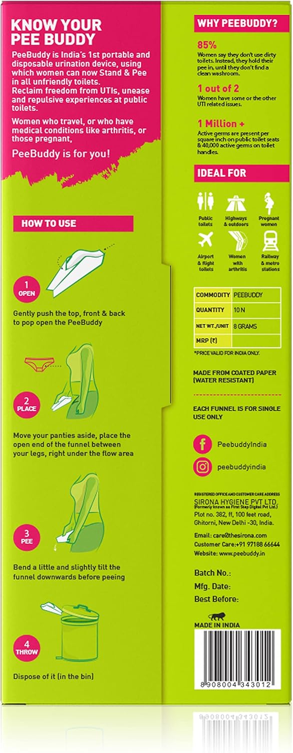Sirona PeeBuddy Portable Female Urination Device | Disposable Female Urinal Funnel | Foldable, Waterproof & Hygienic | Ideal for Travel, Camping, Hiking, Road Trips & Public Restrooms