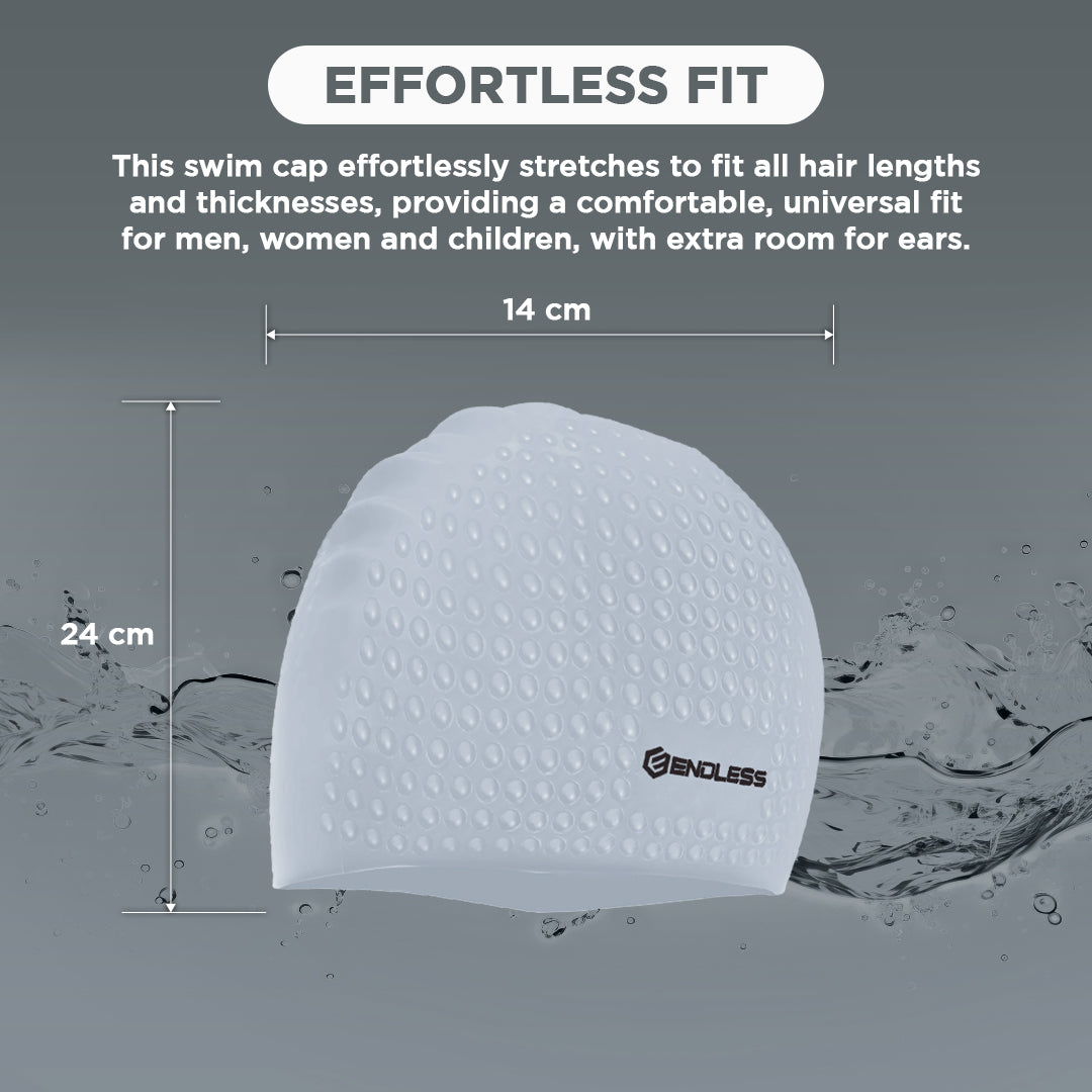 Endless EL1021 Comfortable Silicon Swimming Cap with Bubble Design | Elastic Waterproof Swimming Cap for Long and Short Hair with Thicker Edge | For Adults, Women and Men| Size:Free Size | Material : Silicon