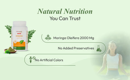 Patanjali Nutrela Moringa 2000mg Tablets - Natural Superfood Supplement for Energy, Immunity & Daily Wellness - 120 Vegetarian Tablets