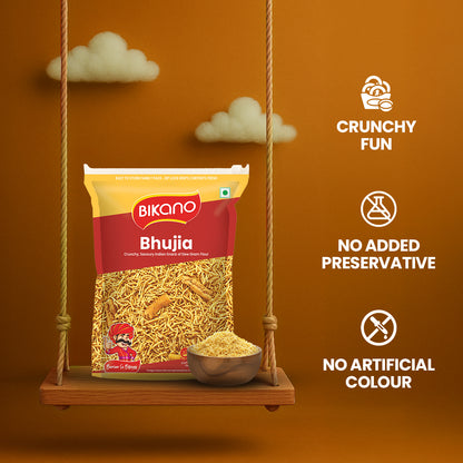 Bikano Bhujia Spicy & Crispy Namkeen | Made with Husked Dew Moth Bean Flour & Chickpea Flour | Authentic Indian Snack with Traditional Spices – 350g