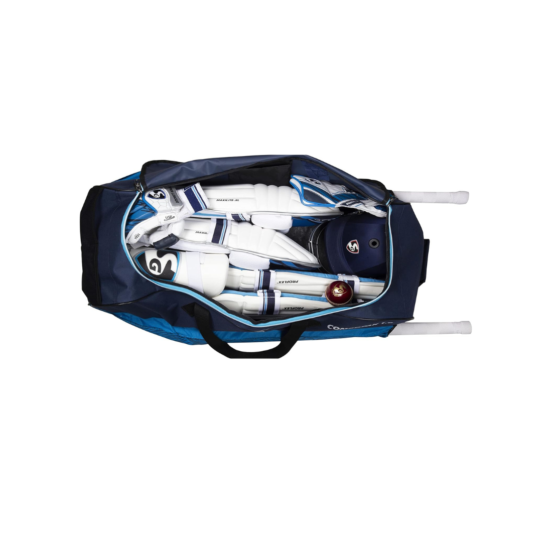 SG Cricket Kit Bag CLUBPAK Plus Trolley | NVY/Teal | Large | Polyester | Unisex | Durable Design | Spacious Storage | Easy to Carry | Trolley Style | Ideal for Cricket Gear