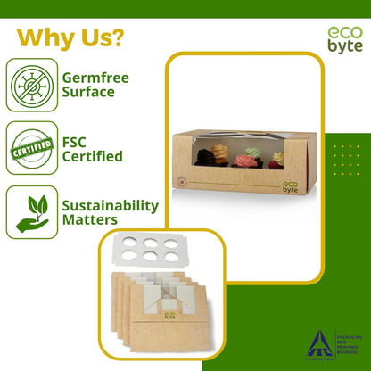 EcoByte ITC Cupcake Box with Window & Inserts | 10x6x4 Inch | Pack of 20 | Cupcake Transport Box for Parties, Gifting, or Bakery Displays | Sturdy and Presentable