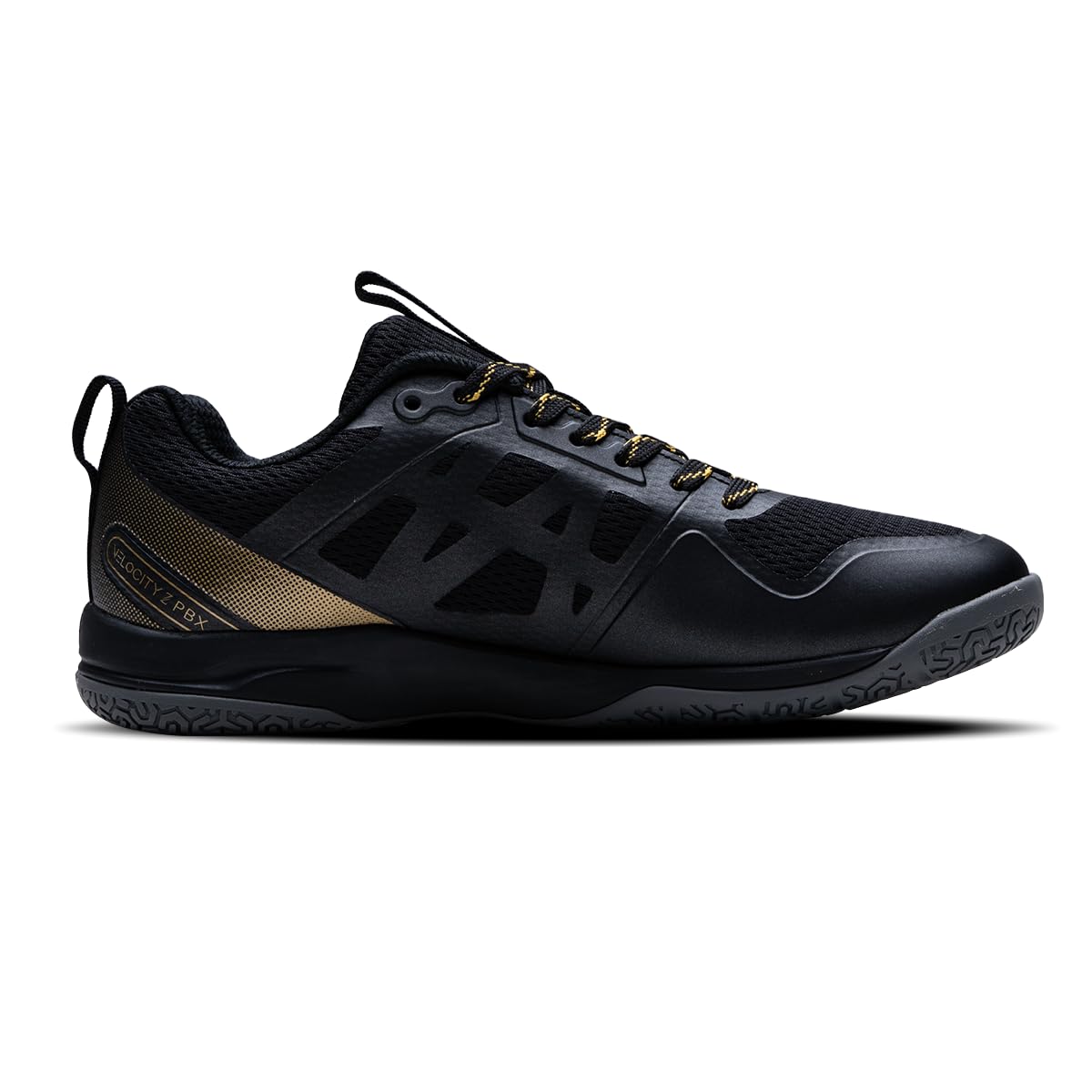 Hundred Velocity Z PBX Unisex Non-Marking Pickleball Shoes | Lightweight Comfort and Cushioned Grip for Indoor & Outdoor Court Play (Black/Gold)