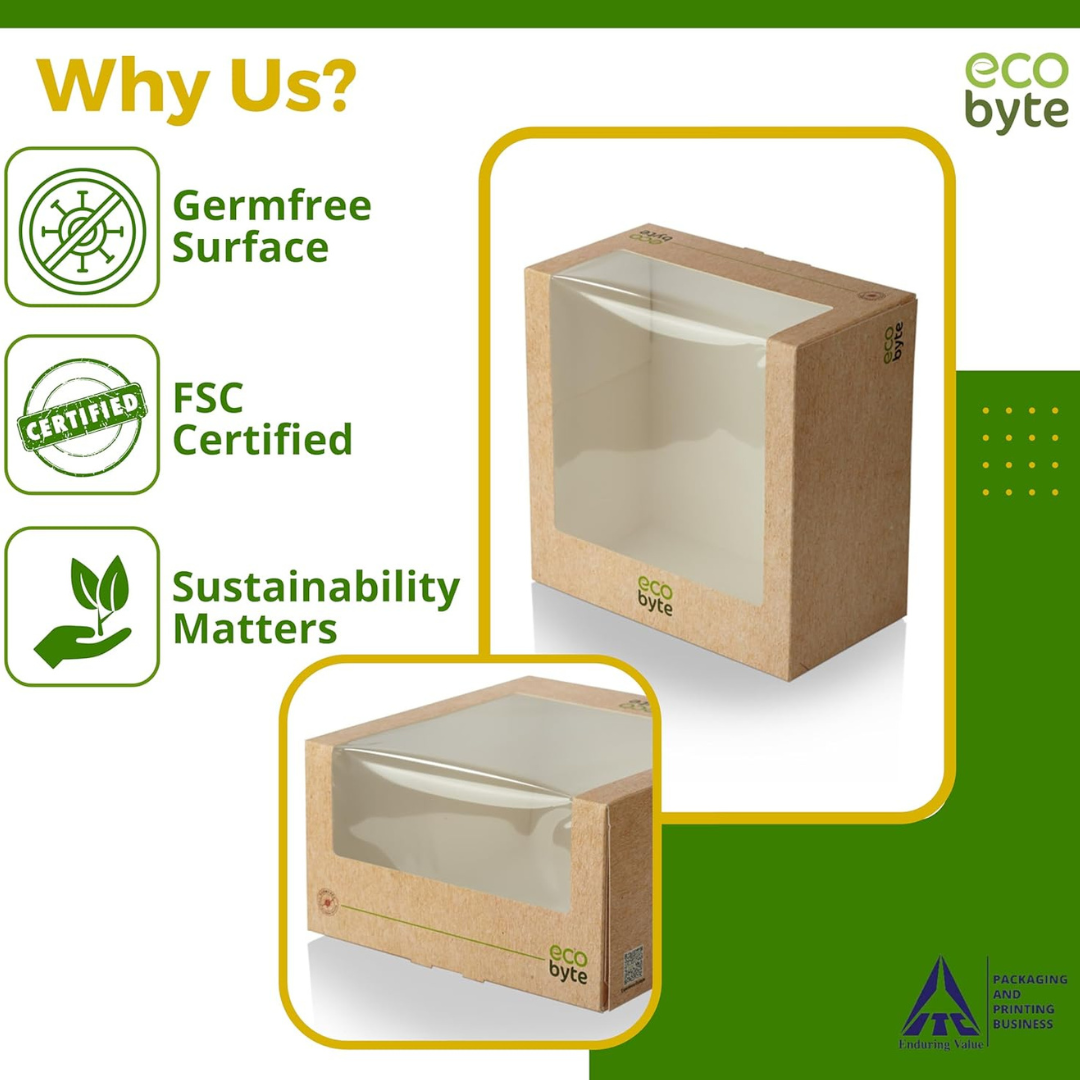 EcoByte ITC Cake Box with Window , 10x10x5 Inch | Pack of 15 | Paper Boxes for Cakes and Pastries | Ideal for Birthdays, Events, and Bakery Display