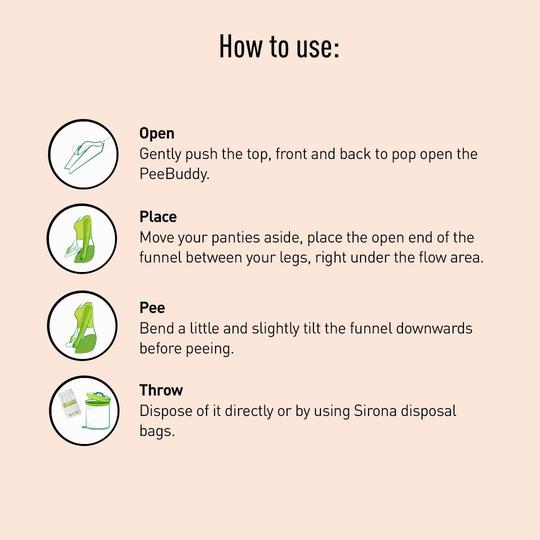 Sirona PeeBuddy Portable Female Urination Device | Disposable Female Urinal Funnel | Foldable, Waterproof & Hygienic | Ideal for Travel, Camping, Hiking, Road Trips & Public Restrooms