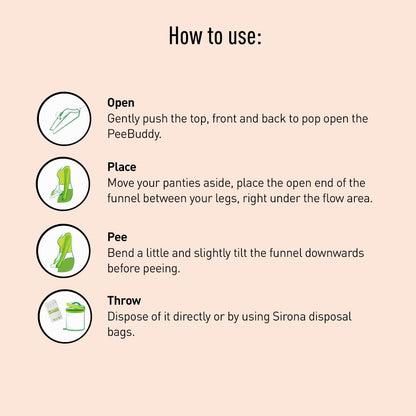 Sirona PeeBuddy Portable Female Urination Device | Disposable Female Urinal Funnel | Foldable, Waterproof & Hygienic | Ideal for Travel, Camping, Hiking, Road Trips & Public Restrooms