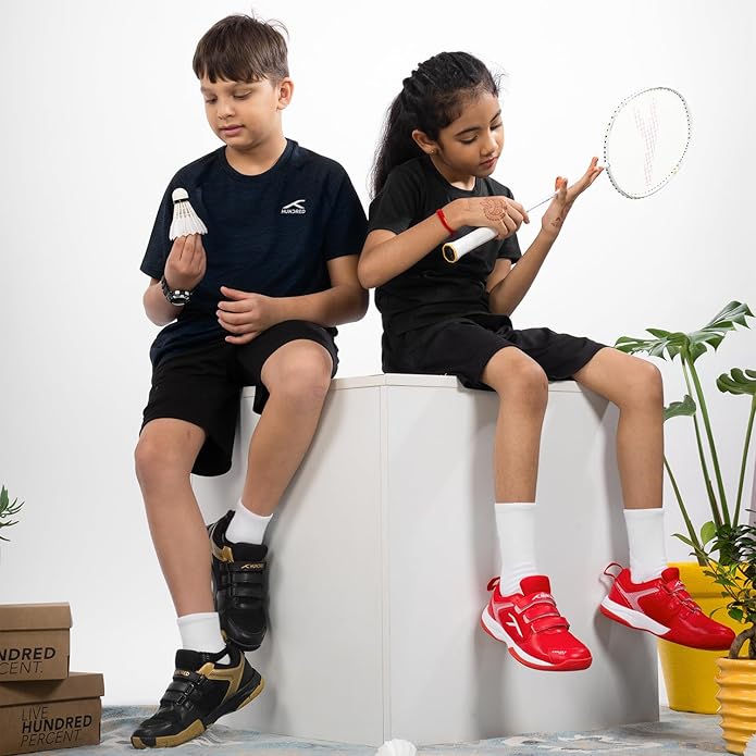 HUNDRED Court Star Kids Badminton Sport Shoes (Non Marking) | for Unisex | Lightweight & Durable | X-Cushion Protection | Paddle Pickle | Velcro Closure