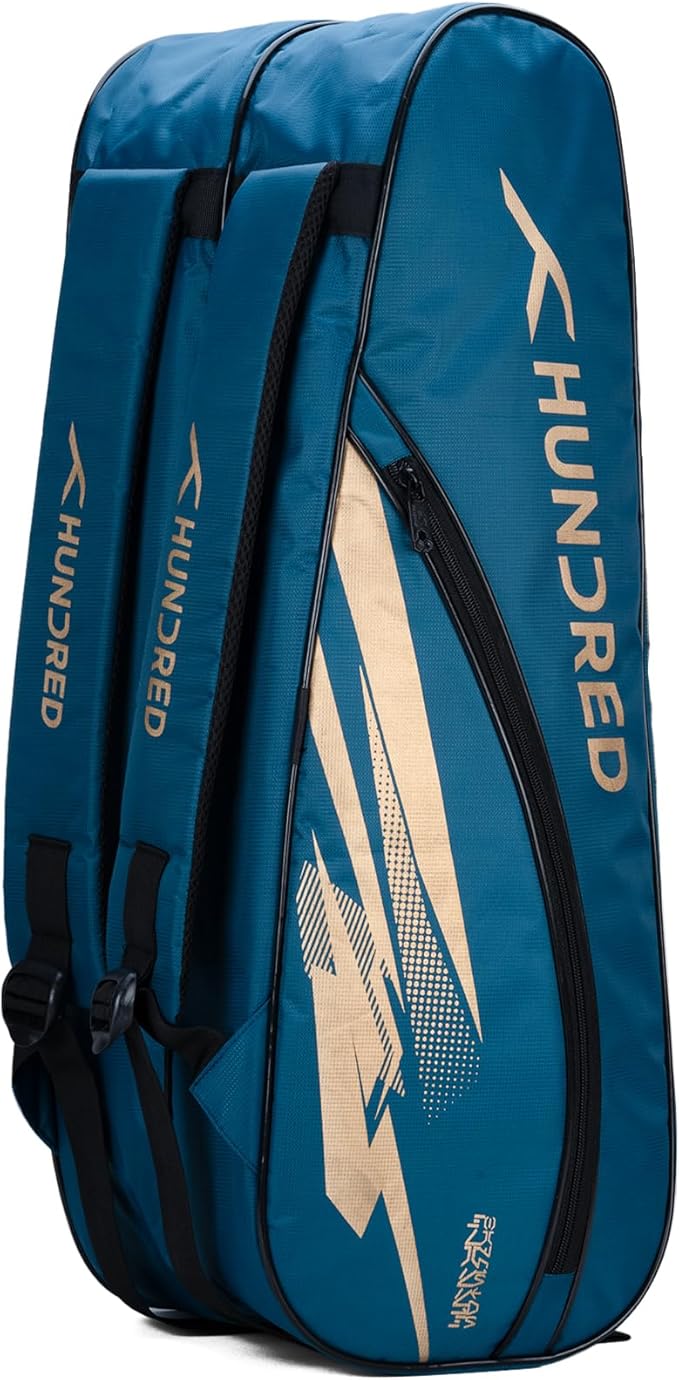 HUNDRED Cosmogear Badminton Kit-Bag | Double Zipper | Bag with Front Zipper Pocket | Material: Polyester| Padded Back Straps | Easy-Carry Handle | For Unisex Adult