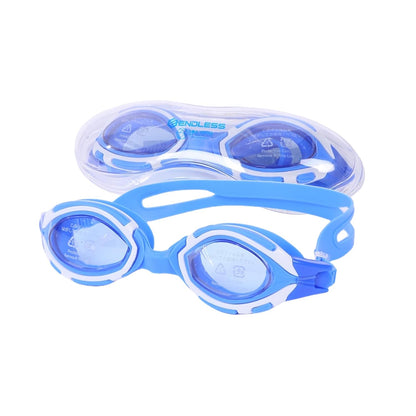 Endless EL1001 Swimming Goggle with Anti-Fog and UV Protection | Attached Ear Buds and Adjustable Strap | Soft Silicone Gasket for Leak Proof | With Hard Case | Size: Free Size | Material : Silicon, Rubber