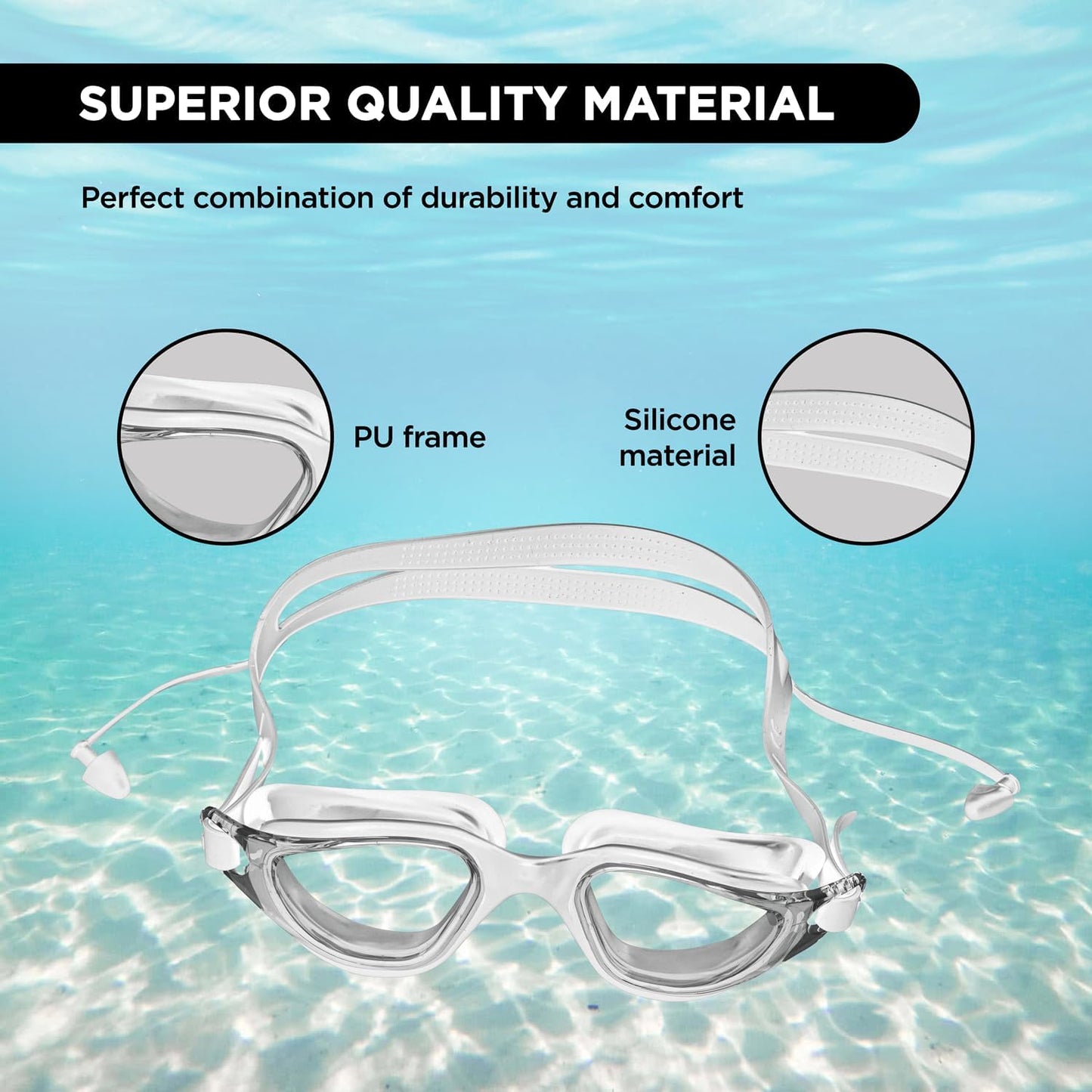 Endless EL1002 Stylish Swimming Goggle with Anti-Fog and UV Protection | Material: Silicon, Plastic | With Adjustable Strap and Ear Buds | Soft Silicon Gasket for Leak Proof | With Hard Case