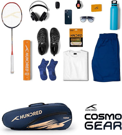 HUNDRED Cosmogear Badminton Kit-Bag | Double Zipper | Bag with Front Zipper Pocket | Material: Polyester| Padded Back Straps | Easy-Carry Handle | For Unisex Adult