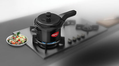 Pigeon Pressure Cooker - Hard Anodized - Cook delicious food in less time: soups, rice, legumes, Black