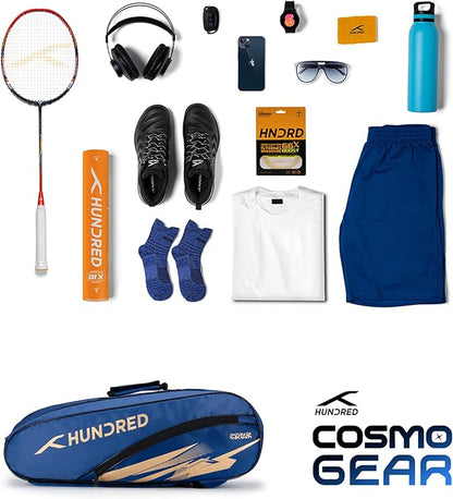 HUNDRED Cosmogear Badminton Kit-Bag | Double Zipper | Bag with Front Zipper Pocket | Material: Polyester| Padded Back Straps | Easy-Carry Handle | For Unisex Adult