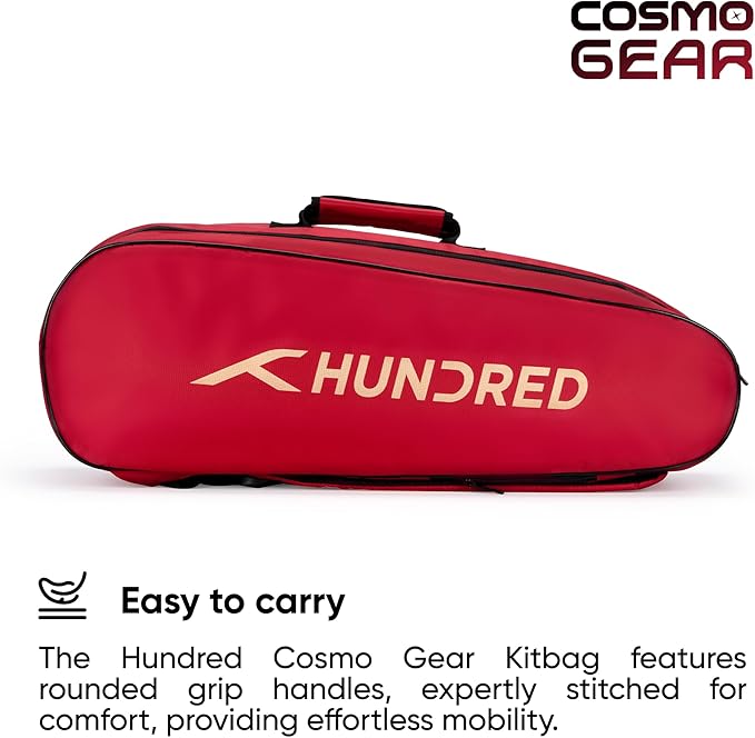 HUNDRED Cosmogear Badminton Kit-Bag | Double Zipper | Bag with Front Zipper Pocket | Material: Polyester| Padded Back Straps | Easy-Carry Handle | For Unisex Adult