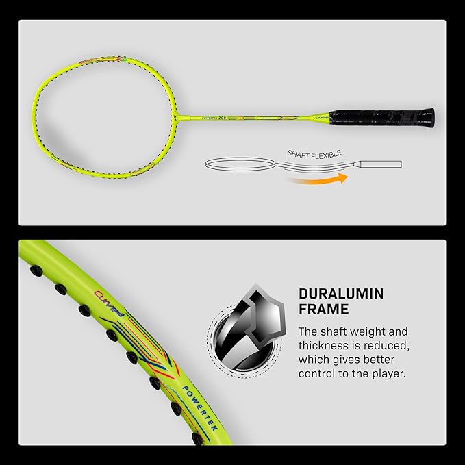 HUNDRED Powertek 200 PRO Badminton Racquet with Head Cover | Strung | Material: Aluminium | for Intermediate Players | 95 Grams | Maximum String Tension: 18-20lbs