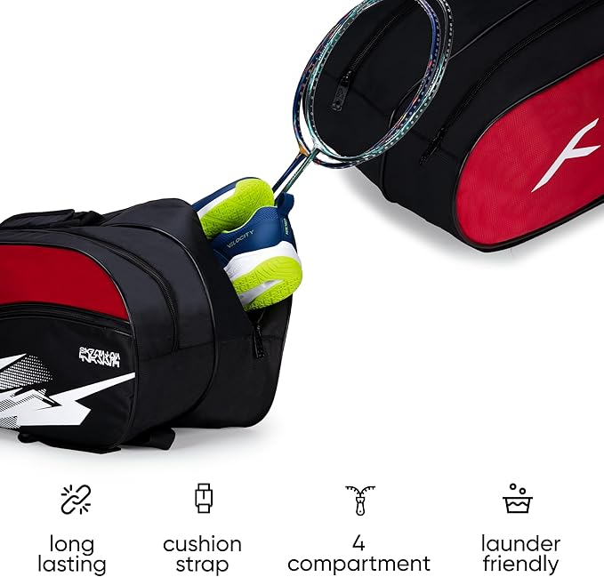 HUNDRED Cosmogear Badminton Kit-Bag | Double Zipper | Bag with Front Zipper Pocket | Material: Polyester| Padded Back Straps | Easy-Carry Handle | For Unisex Adult