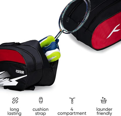 HUNDRED Cosmogear Badminton Kit-Bag | Double Zipper | Bag with Front Zipper Pocket | Material: Polyester| Padded Back Straps | Easy-Carry Handle | For Unisex Adult