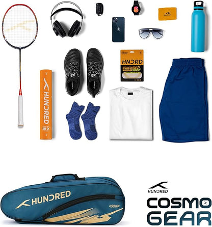 HUNDRED Cosmogear Badminton Kit-Bag | Double Zipper | Bag with Front Zipper Pocket | Material: Polyester| Padded Back Straps | Easy-Carry Handle | For Unisex Adult