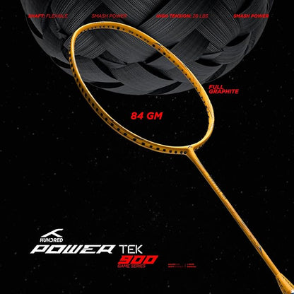 Hundred POWERTEK 900 Badminton Racquet with Cover (Grip Size: 3 1/4 inches) | Strung | Material: Full Graphite | for Intermediate Player | 84 Grams | Maximum String Tension: 26lbs