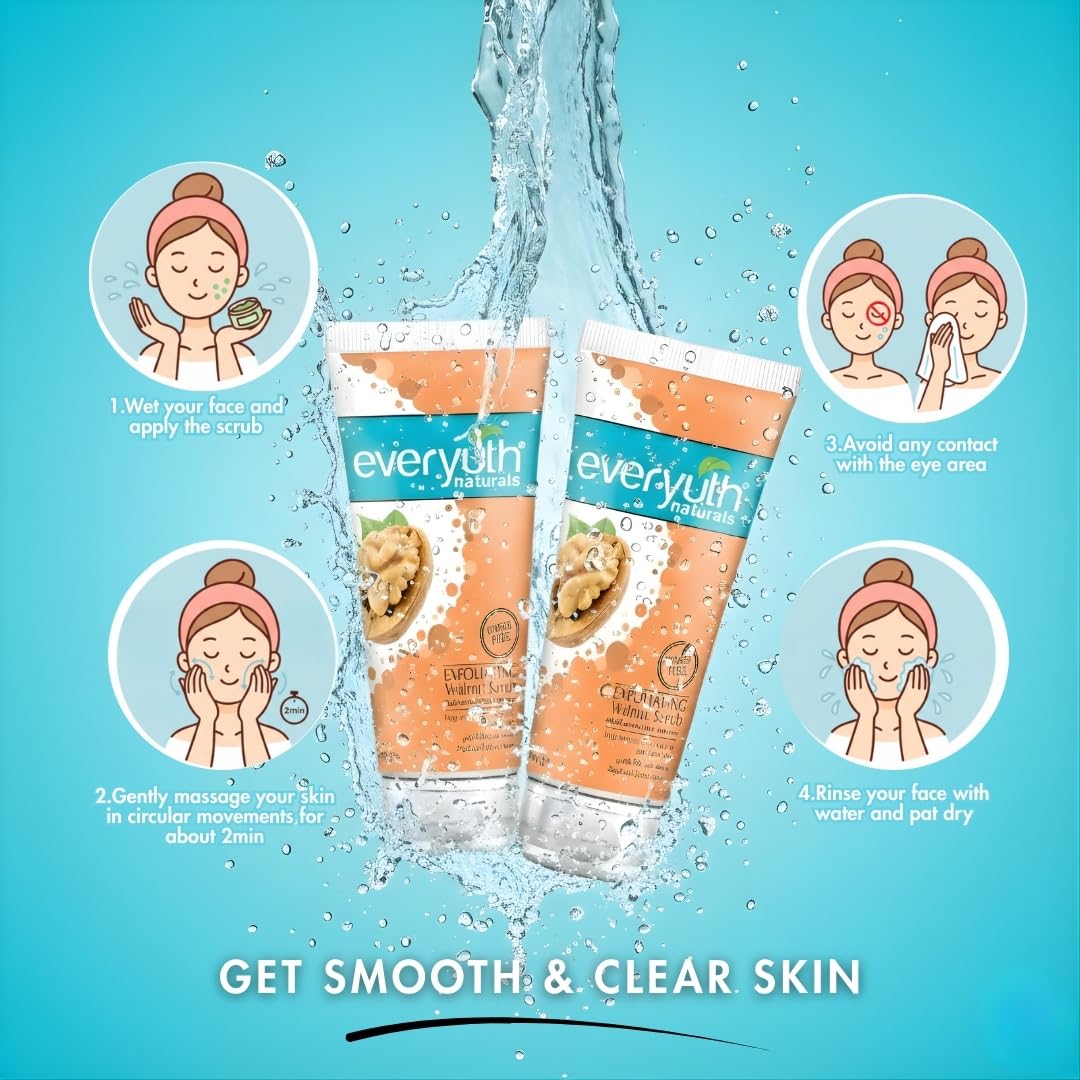 Walnut Face Scrub for Deep Exfoliation, Natural Walnut Granules for Smooth & Clear Skin, Gentle Daily Facial Scrub, 150g (Pack of 2)